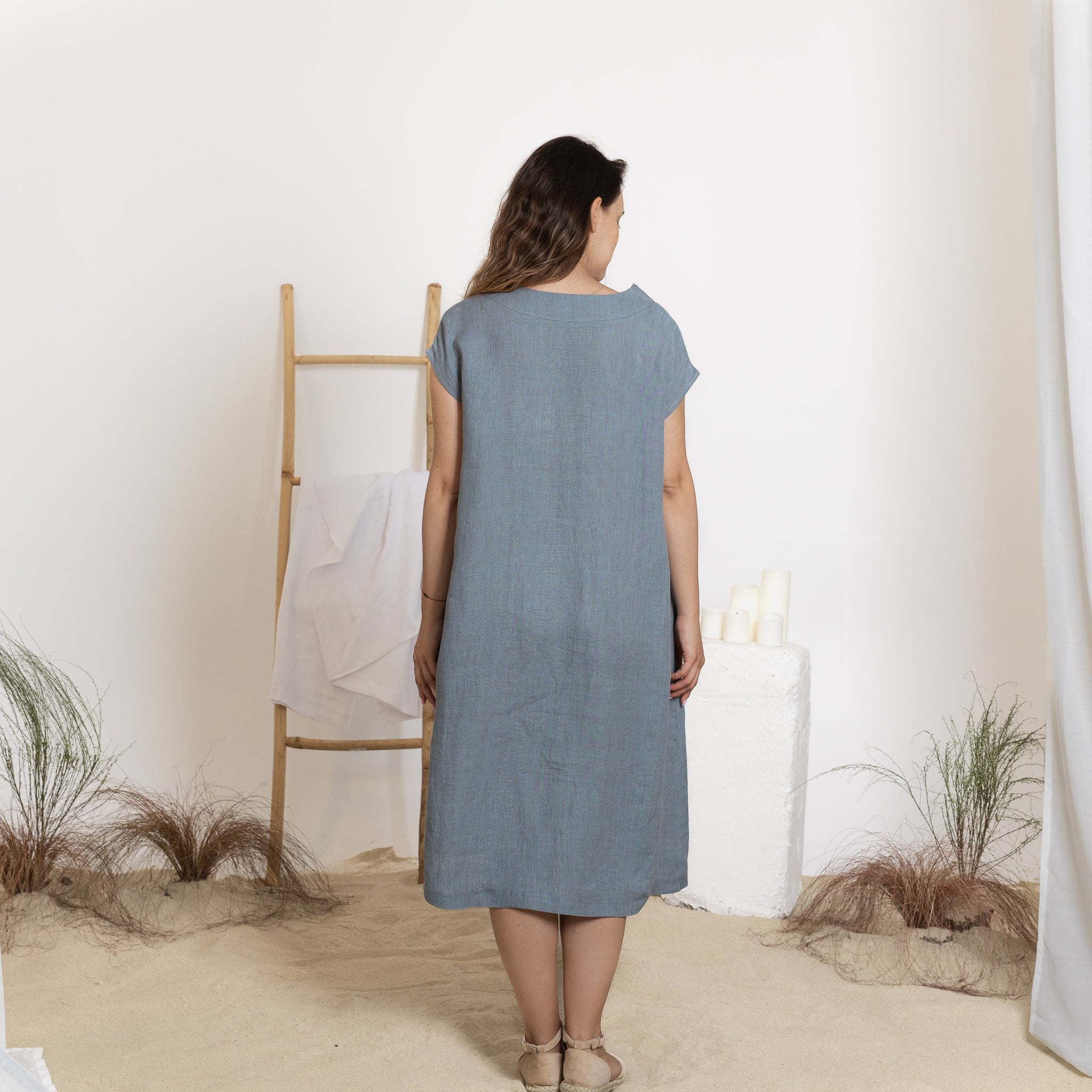 Back view of midi linen dress