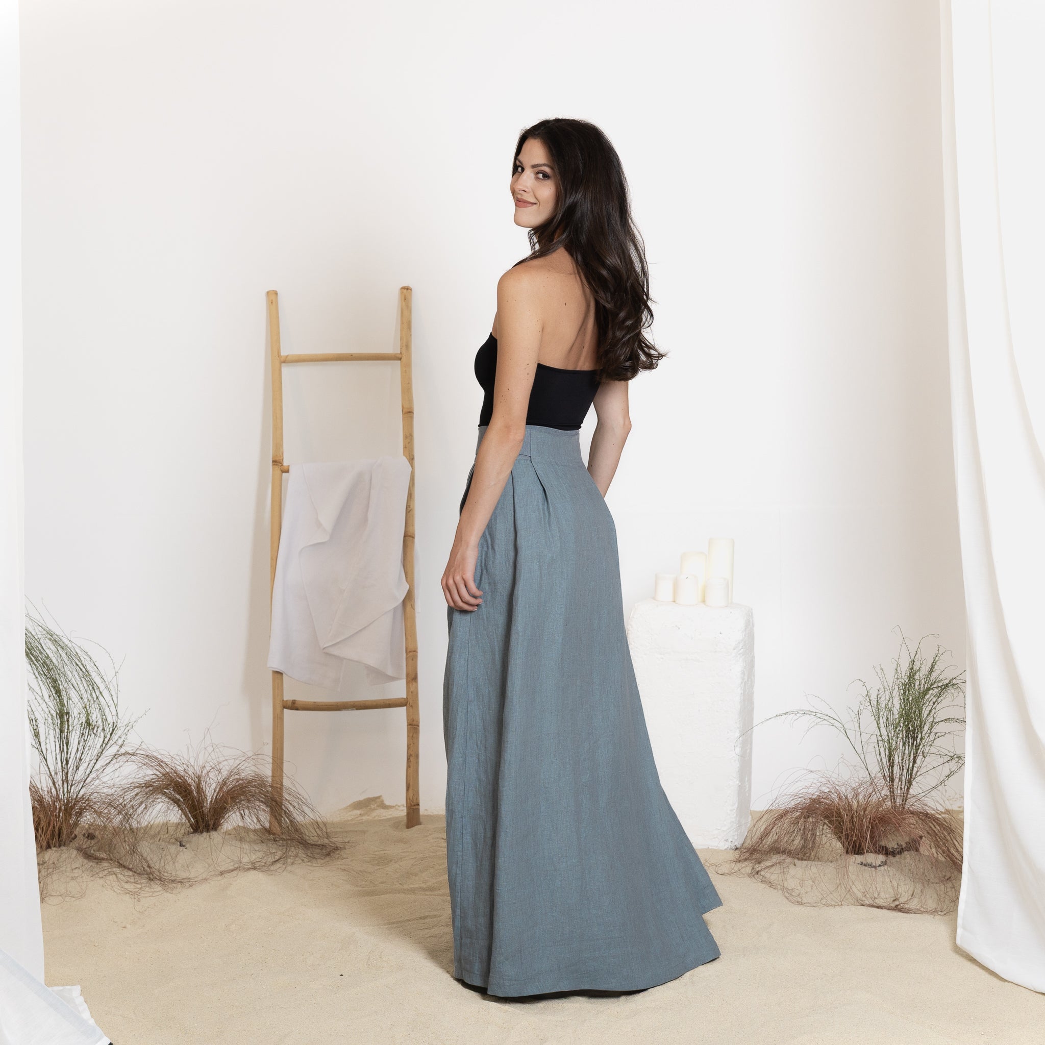 Back view of linen maxi skirt