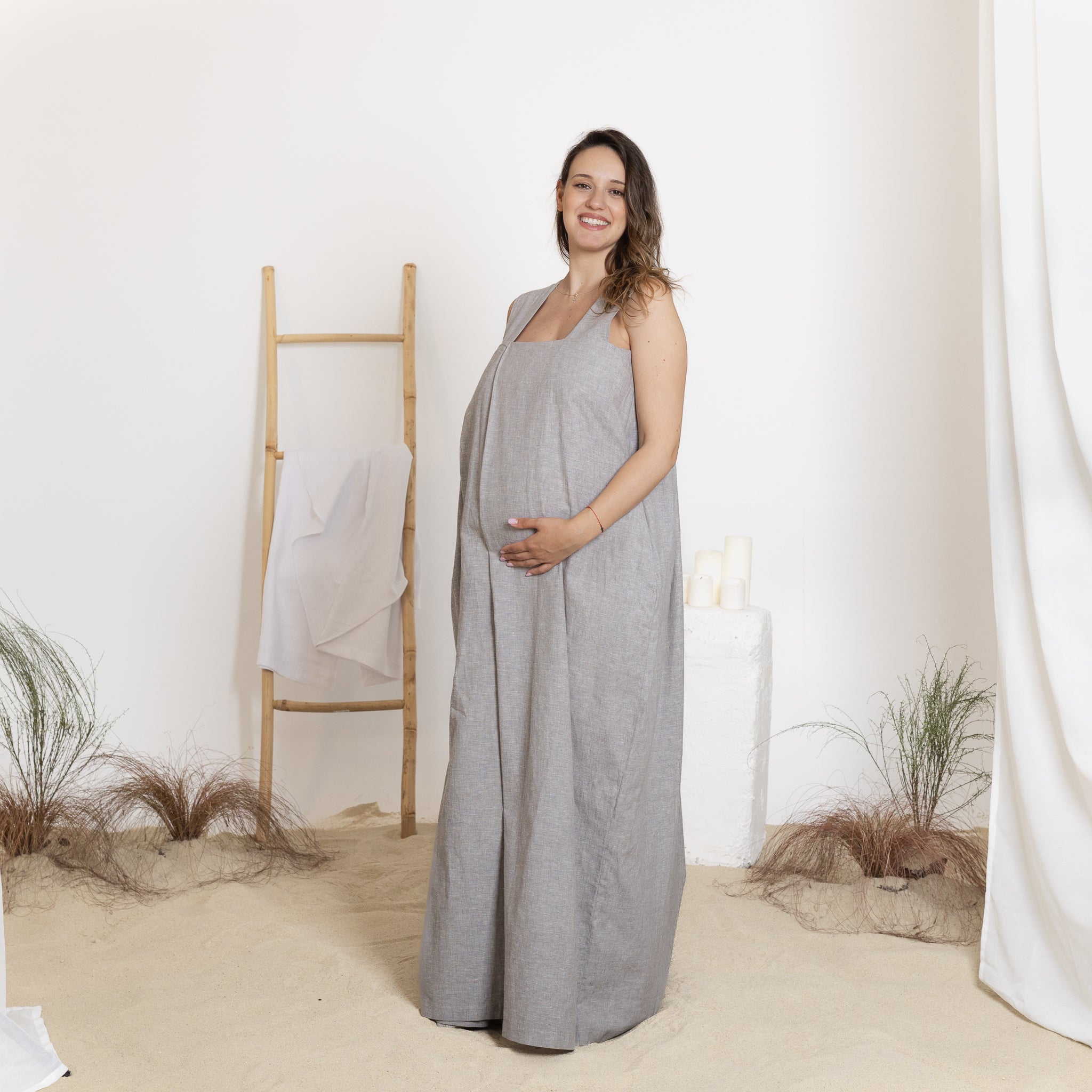 Front view of maxi linen dress