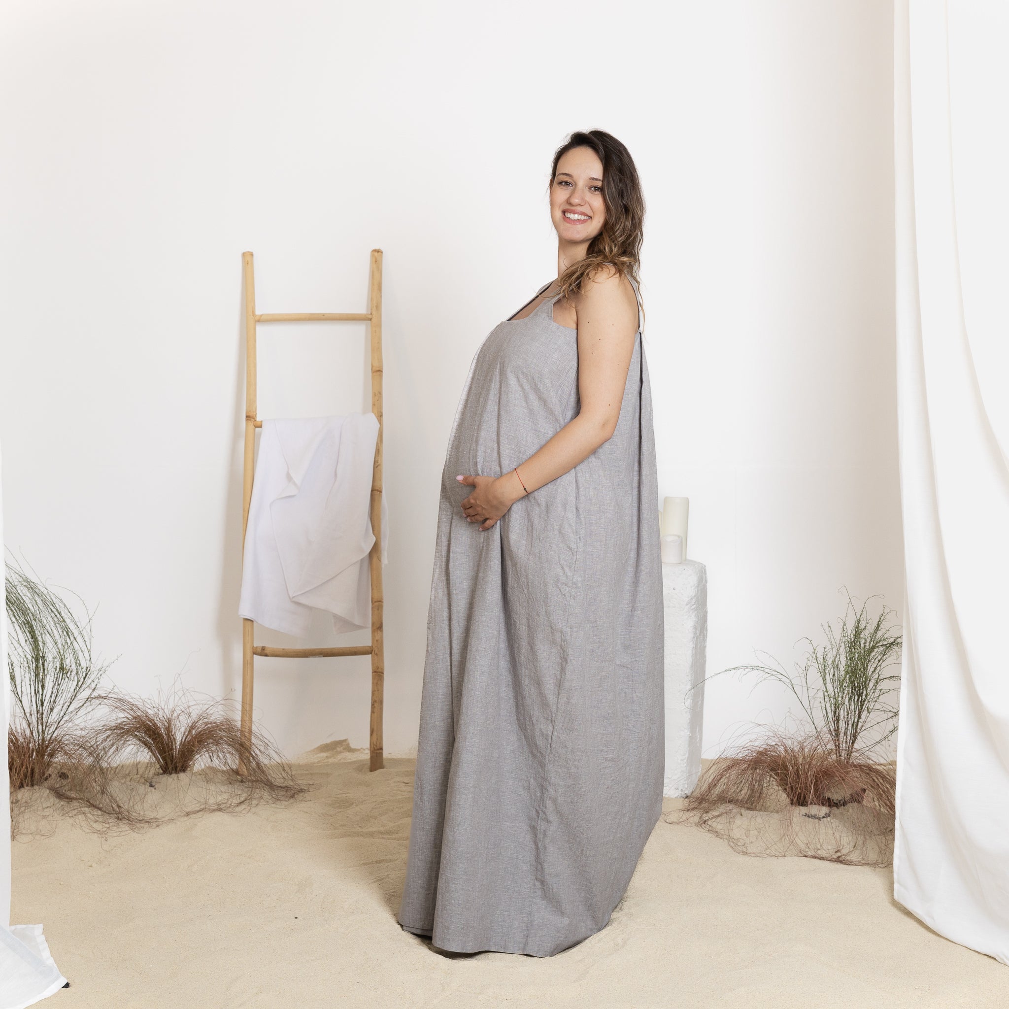Side view of maxi linen dress