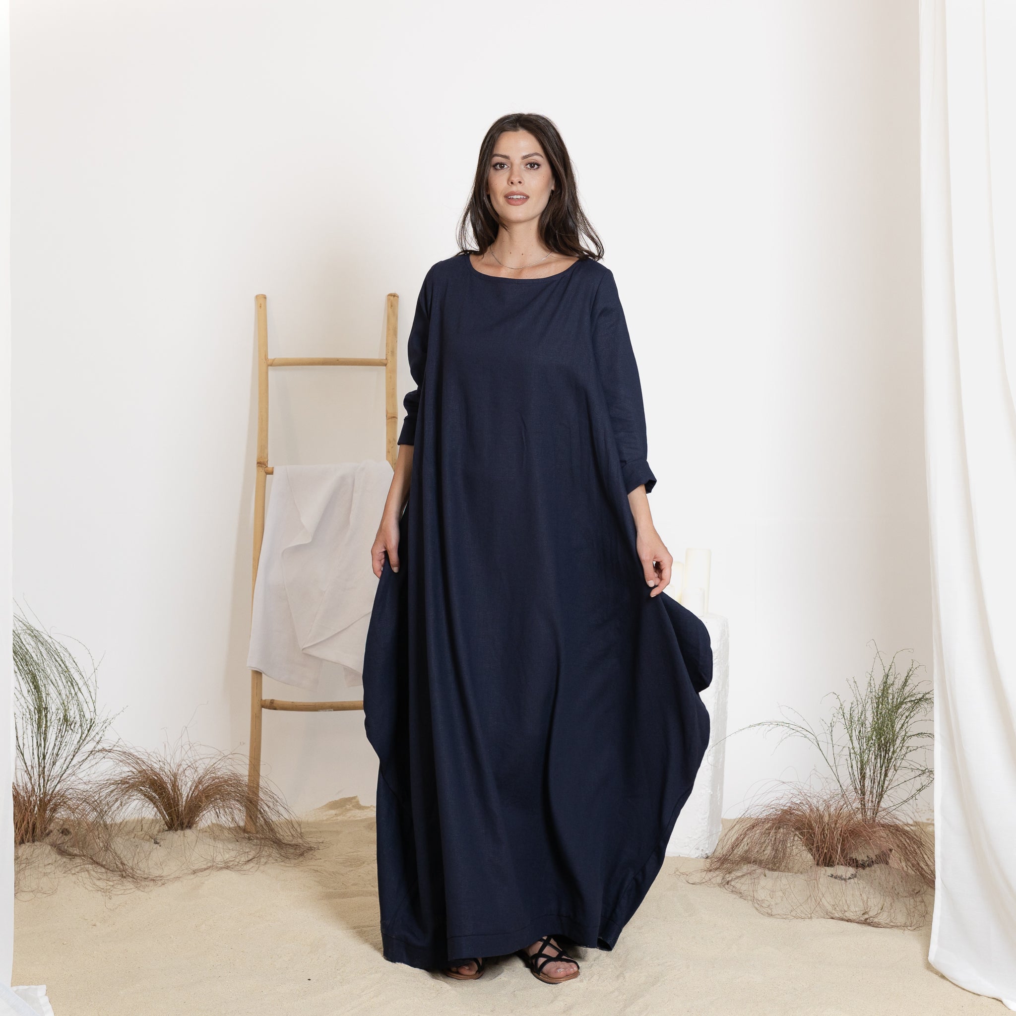 Front view of maxi linen dress