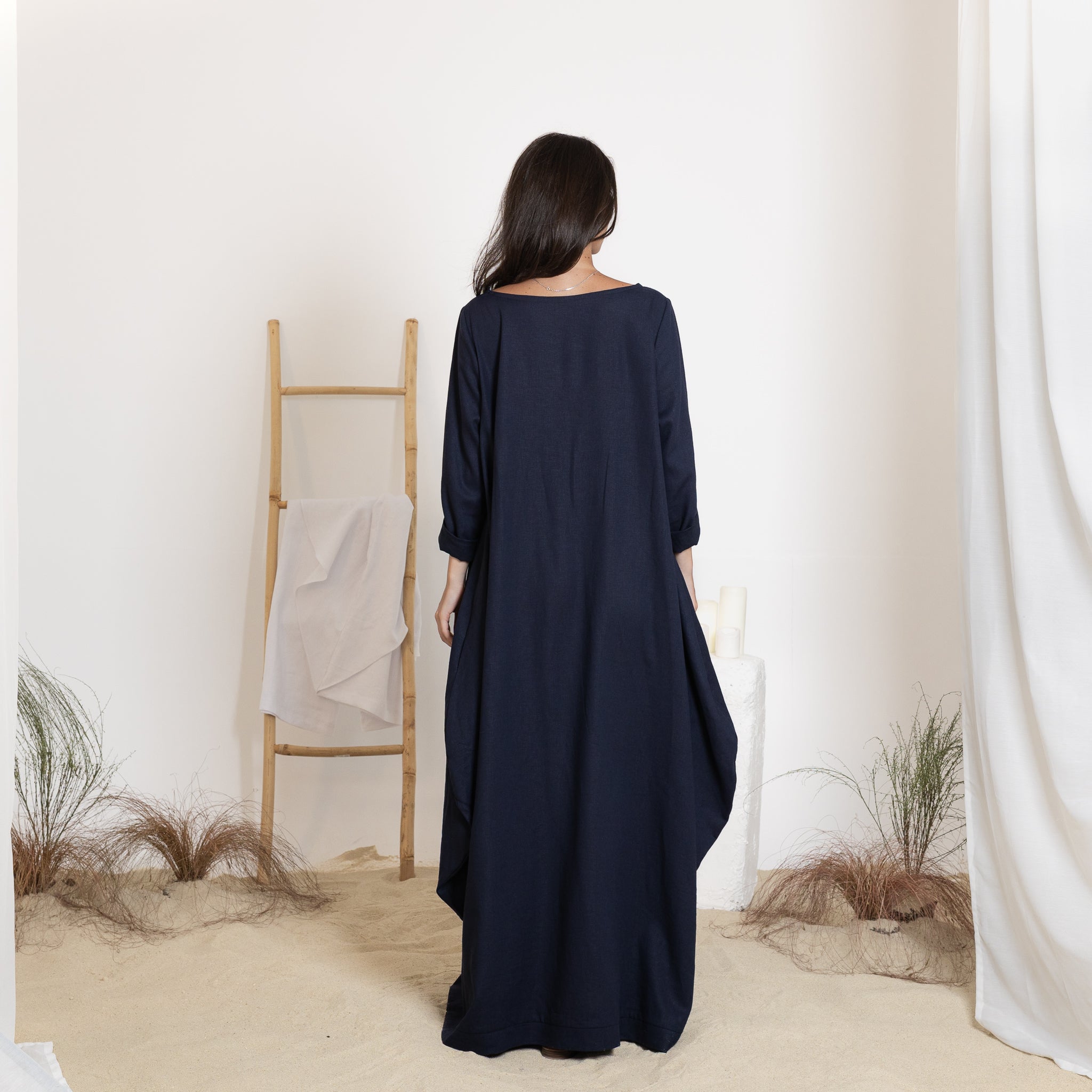 Back view of maxi linen dress