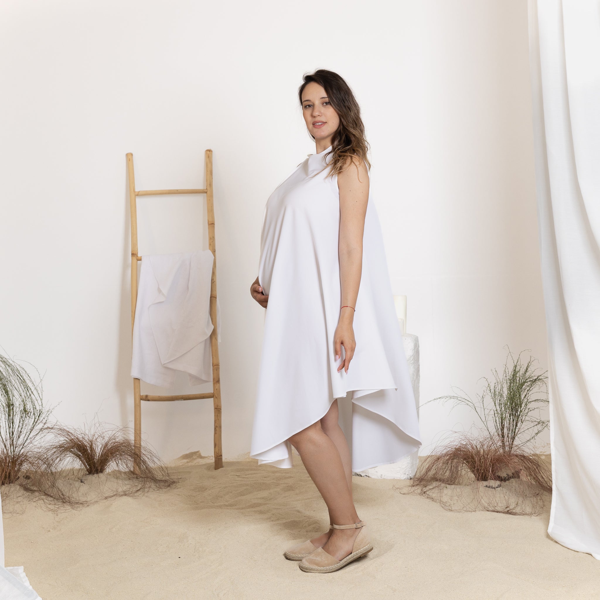 Side view of midi white dress