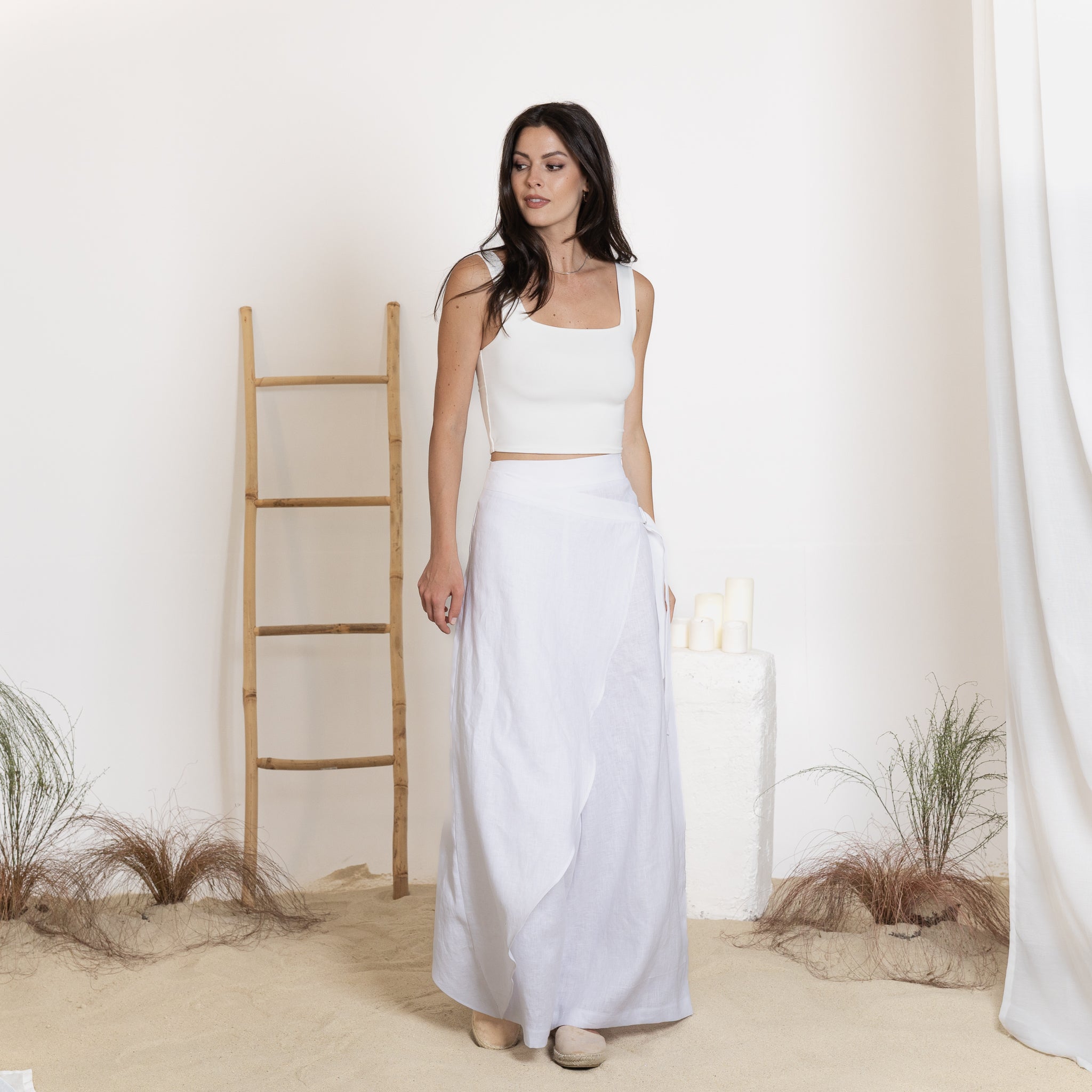 Front view of linen wrap pants