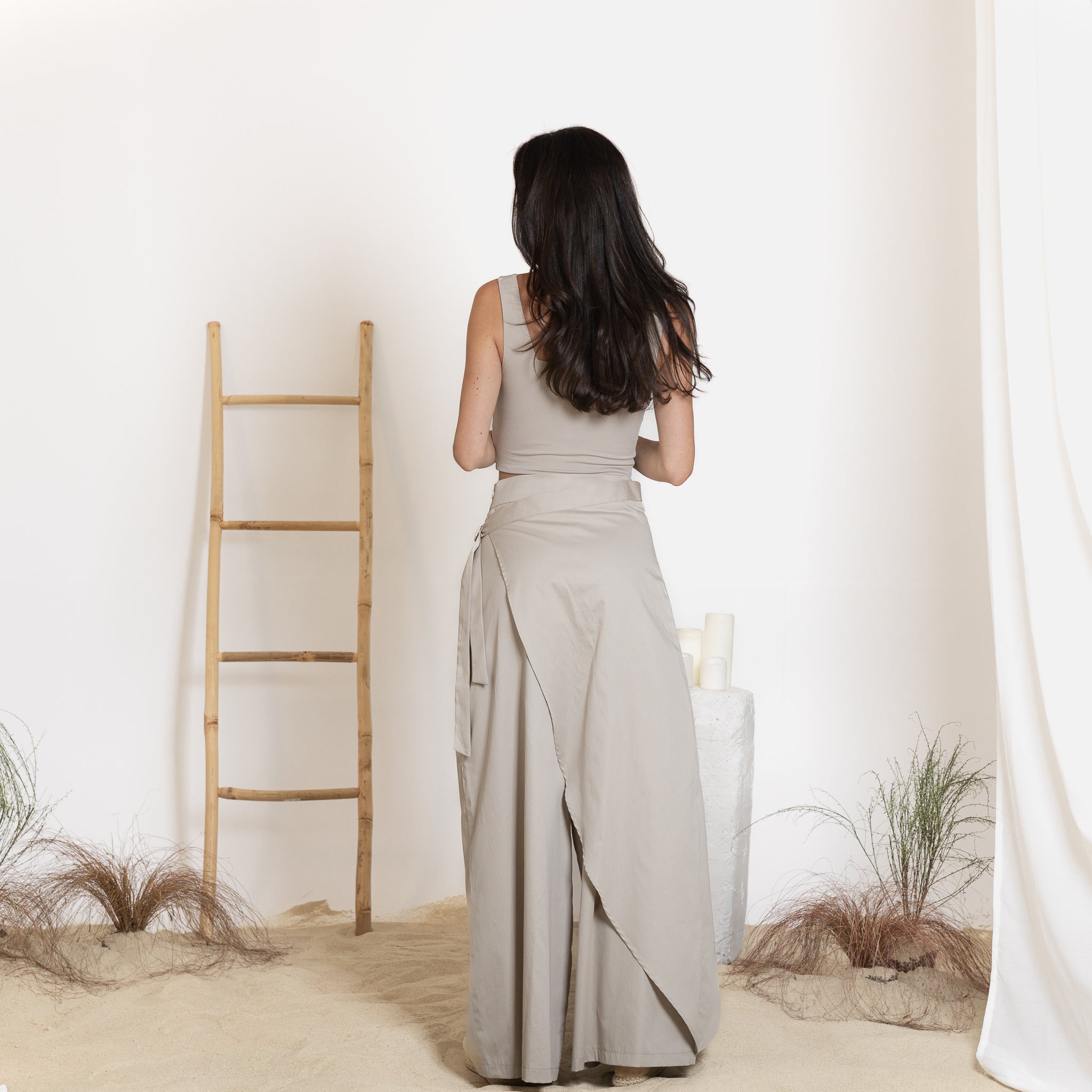 Back view of wrap cotton pants