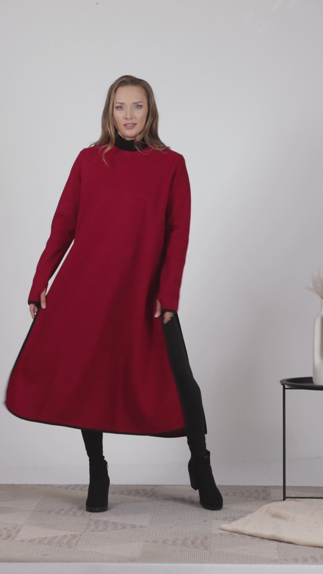 Complete design of Raspberry Wool Winter Sweater Dress,