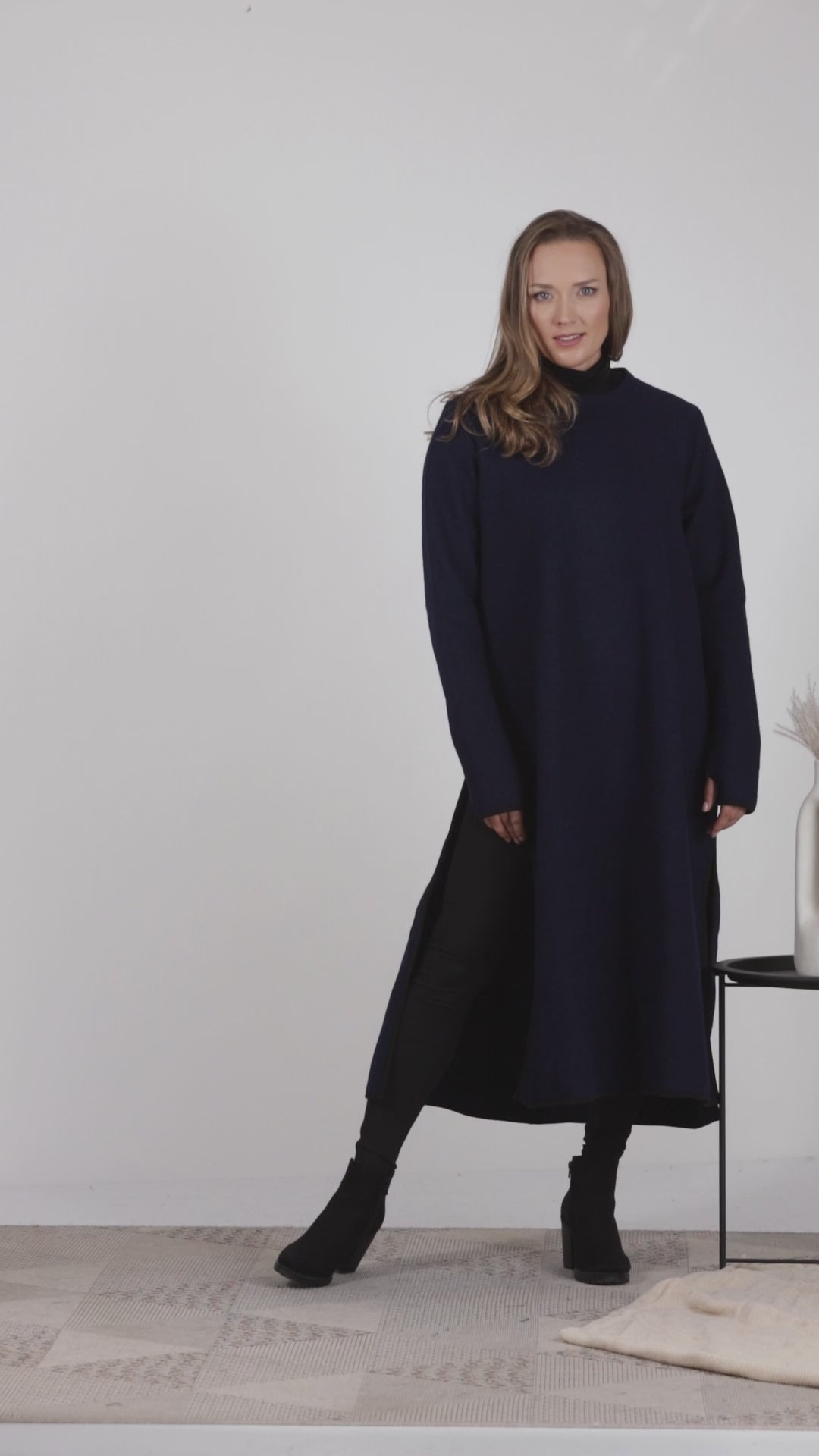 Full view of Dark Blue Wool Winter Sweater Dress