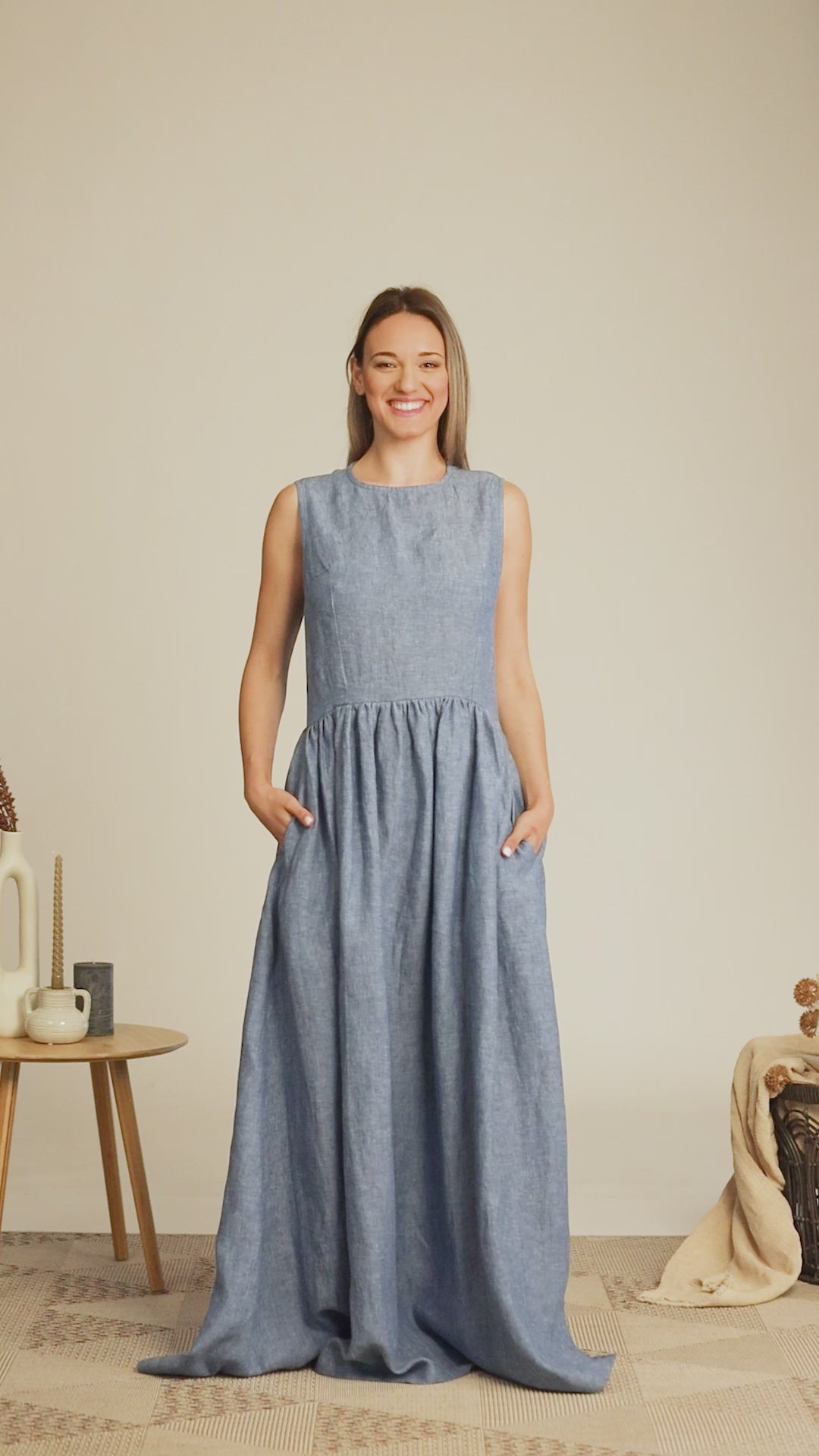 Complete design of Full Length Linen Smock Dress