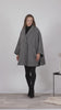 Full view of Gray oversized wool cape coat with lapel collar