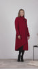 Full view of Raspberry boiled wool coat with high collar and buttons