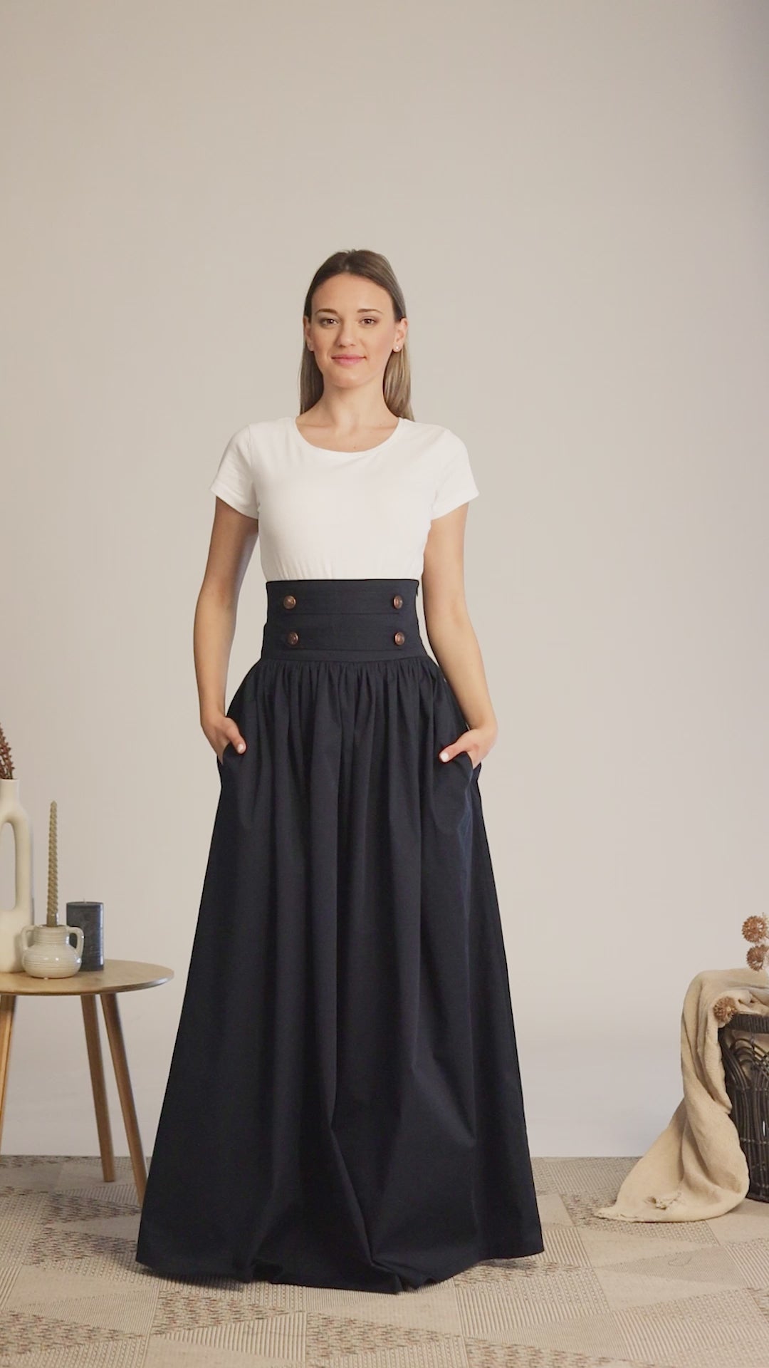 Complete design of Maxi Flared Skirt with Waistband 