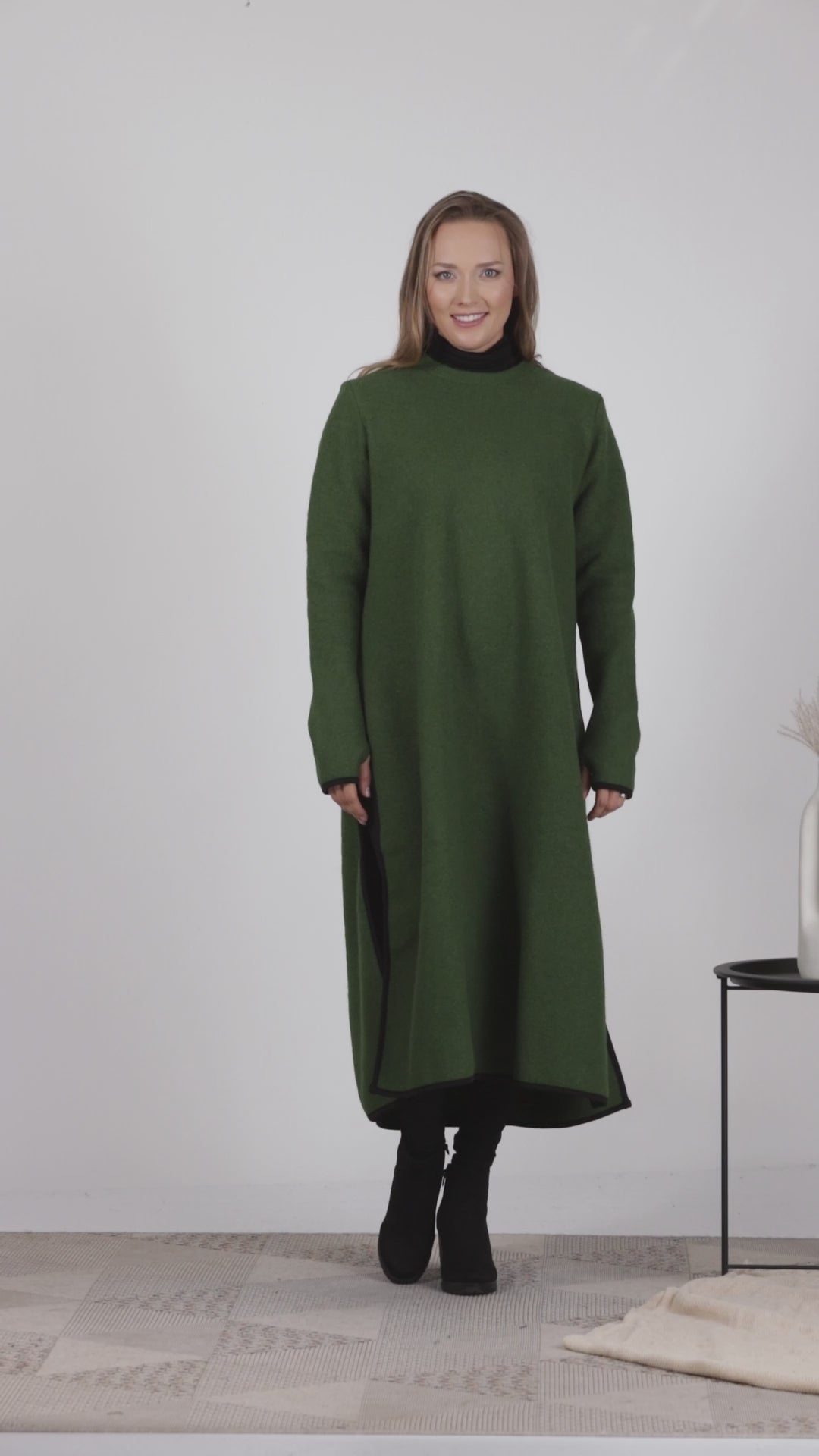Complete design of  Forest Green Wool Winter Sweater Dress