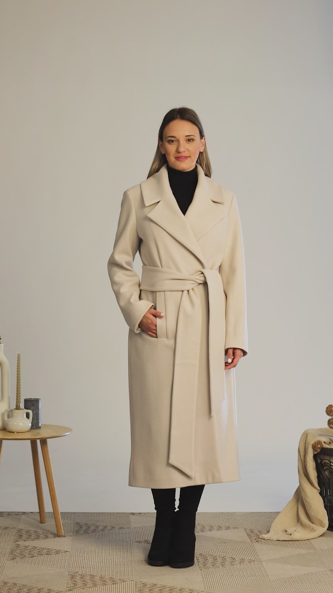 Full view of Long Wool Belted Coat