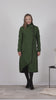 Full view of Dark green wool coat with classic silhouette