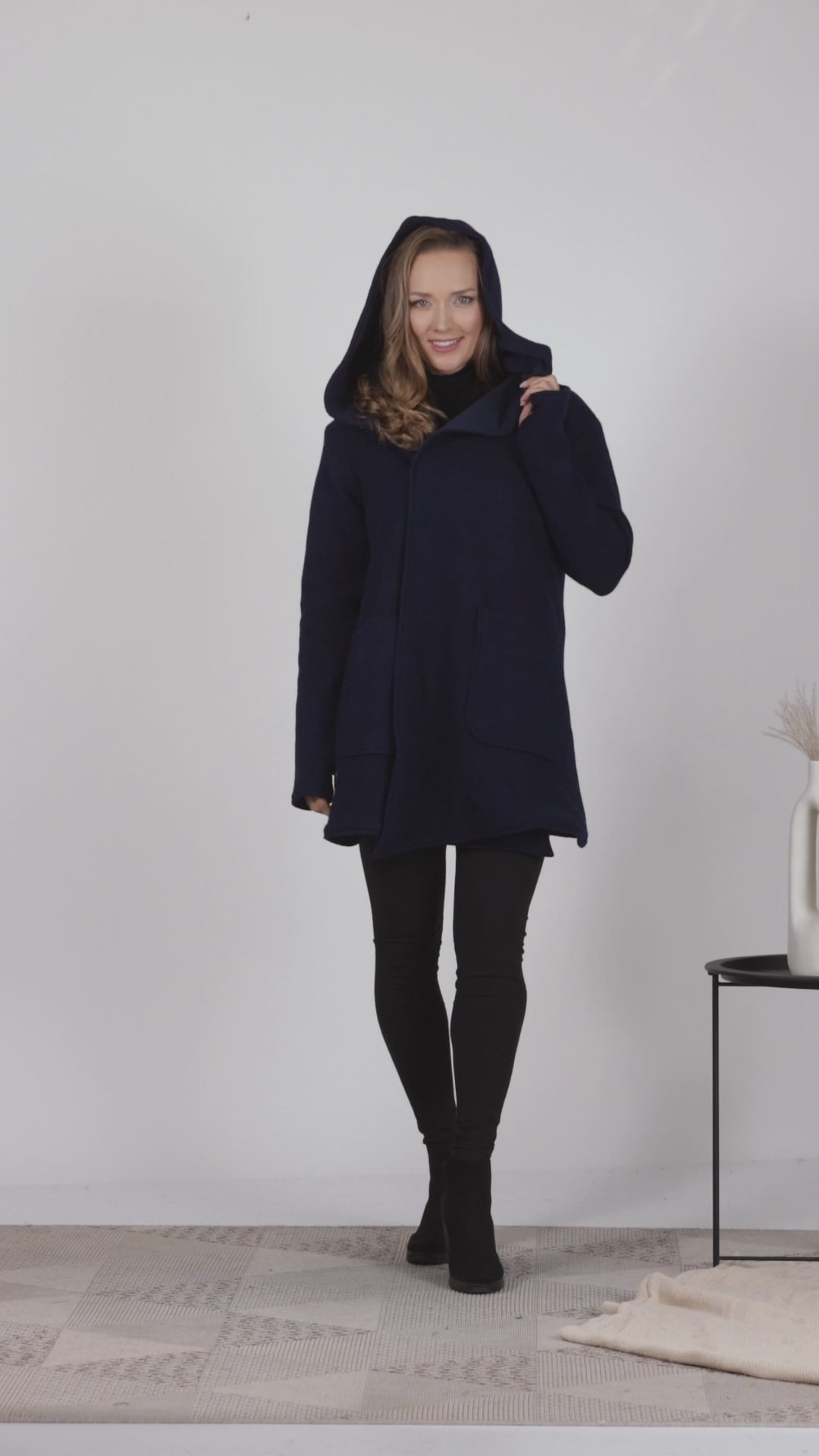 Complete design of Dark blue hooded wool cardigan