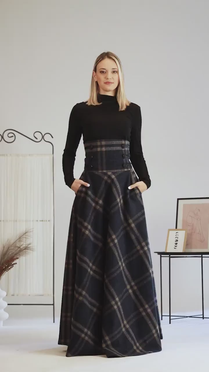 Complete desigh of Plaid Winter Wool Maxi Skirt