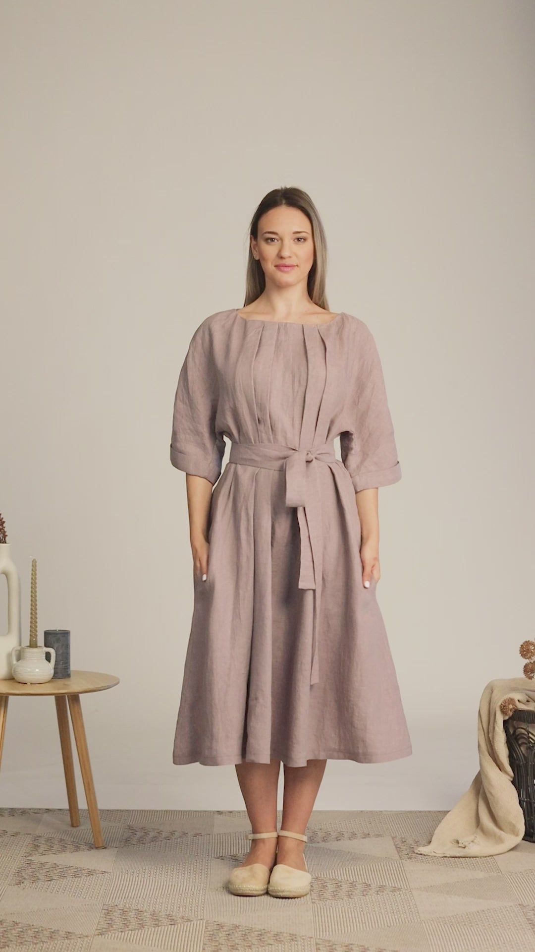 Complete design of Midi Linen Belted Dress