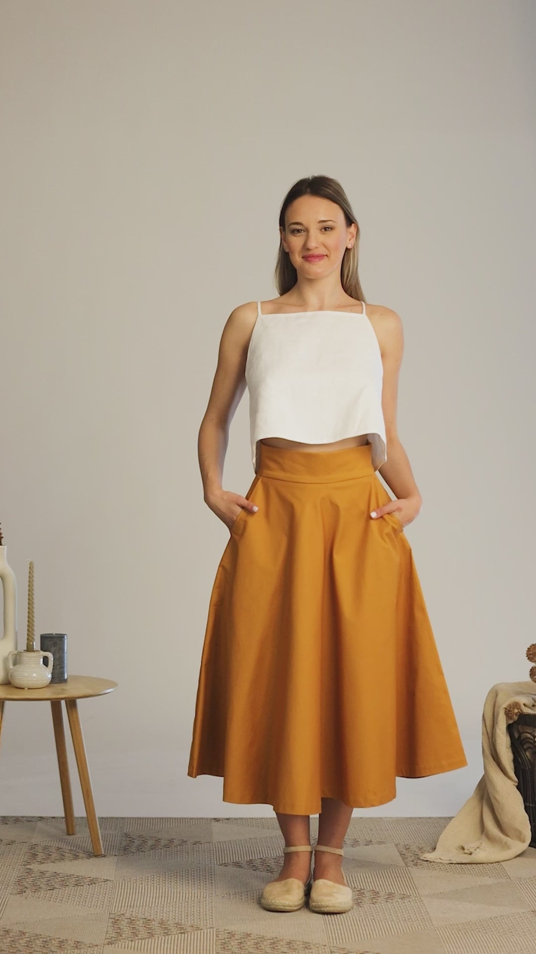 Complete design of Deep Yellow Midi Flared Circle Skirt