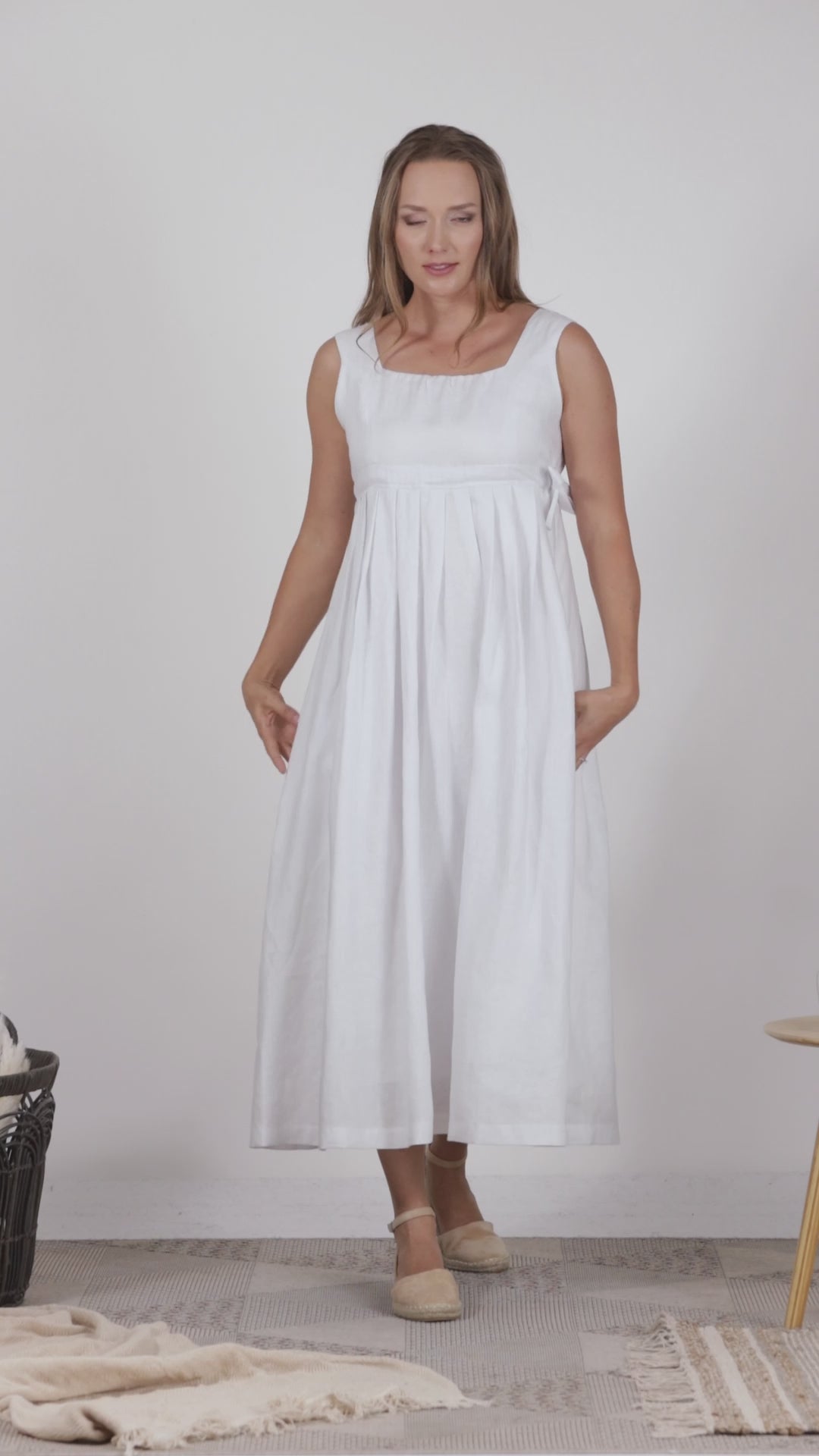 Full view of Timeless Linen Summer Dress with wide straps