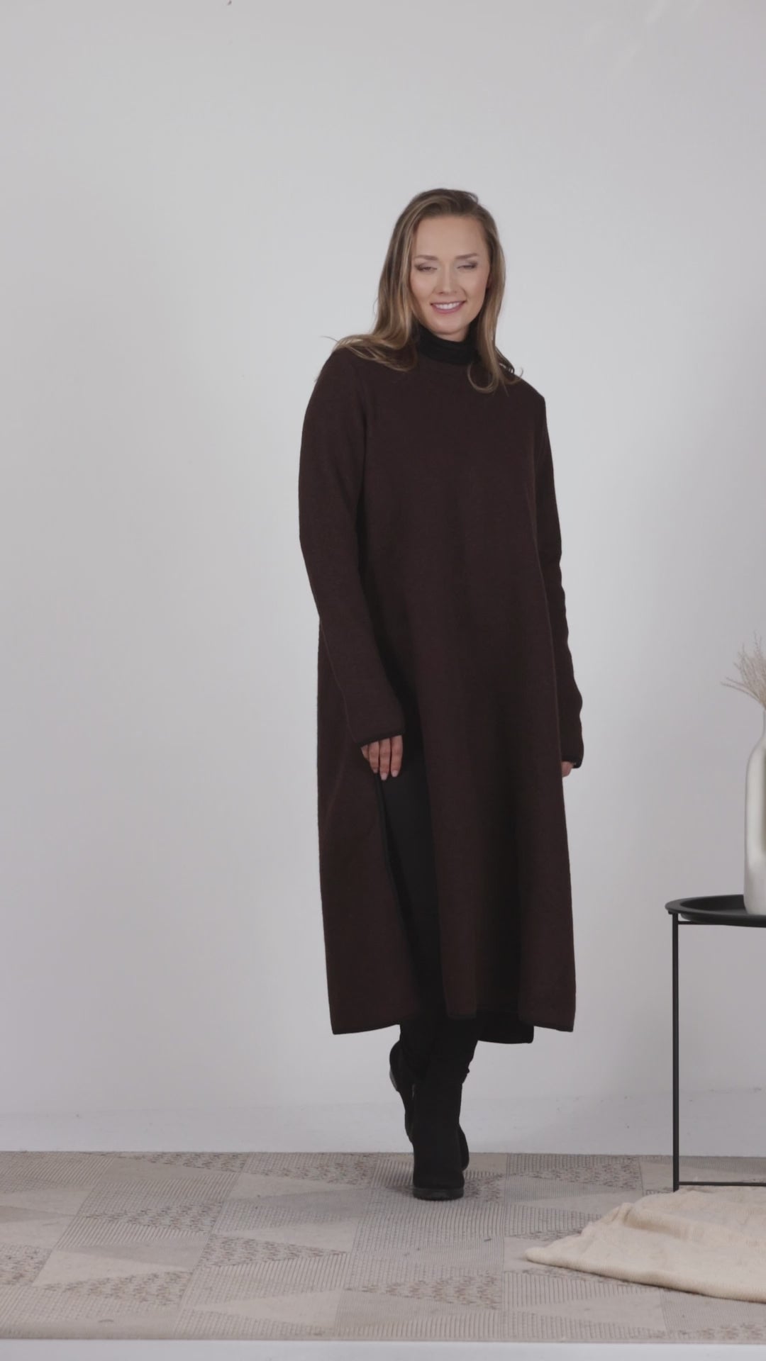 Full view of rown Wool Winter Sweater Dress