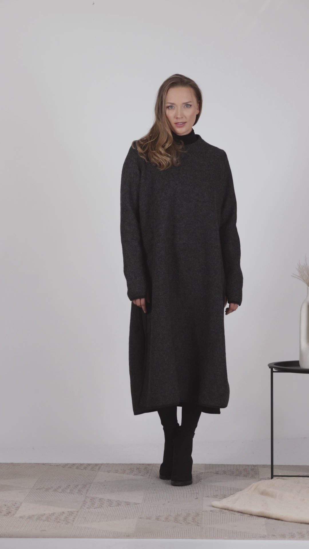 Full view of Charcoal Wool Winter Sweater Dress