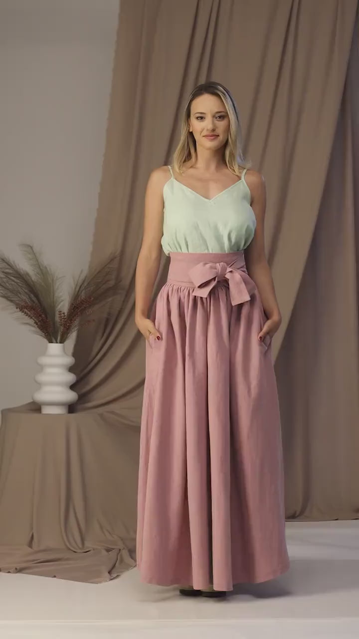 Complete design of Linen High Waist Maxi Skirt with Pockets