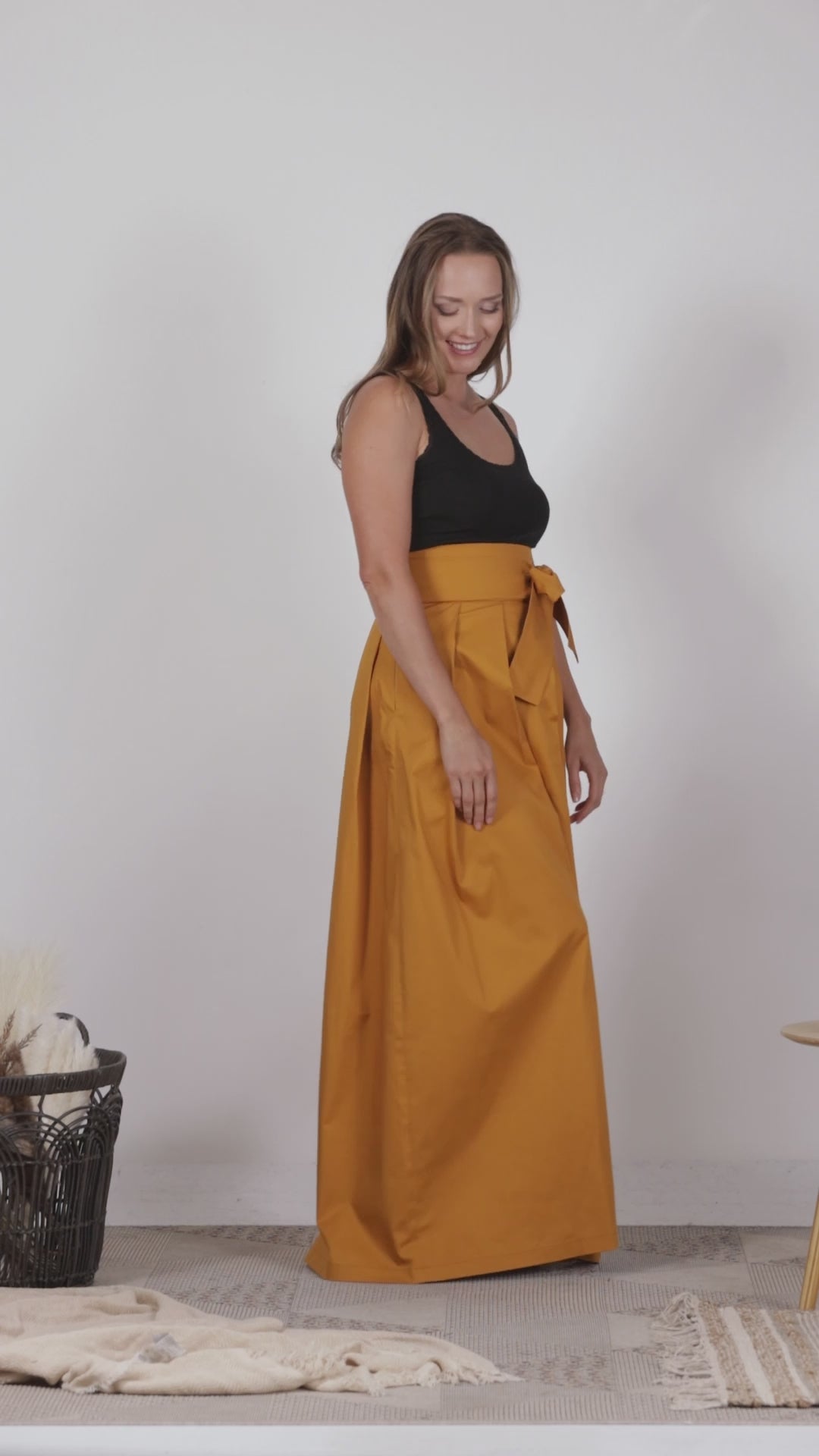 Full view of Elegant modern Waist Pleated Maxi Skirt