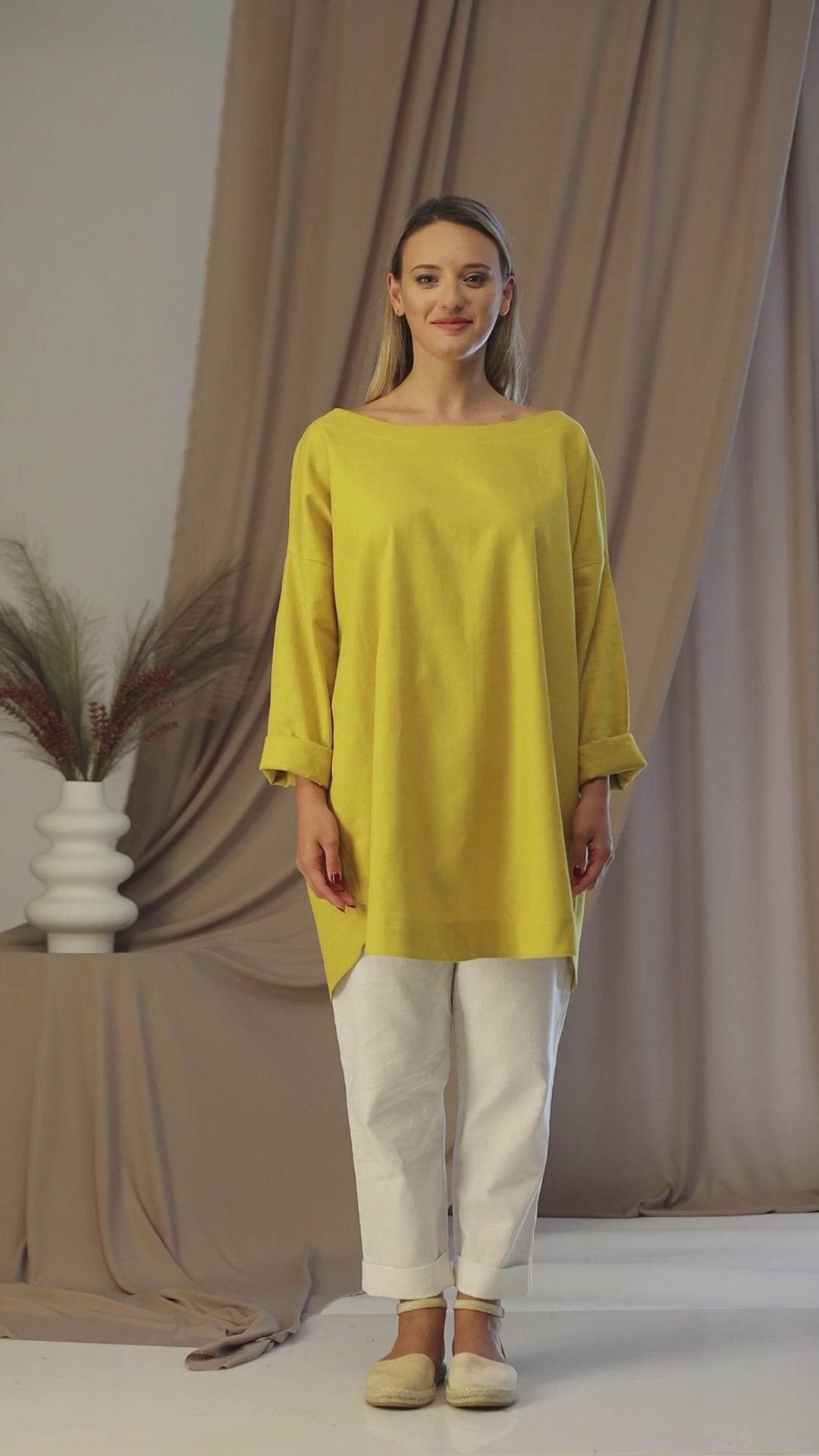 Full view of blue Mid-thigh off shoulder summer tunic

