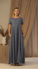 Complete design of Short Sleeve Maxi Linen Dress with Pockets in Blue