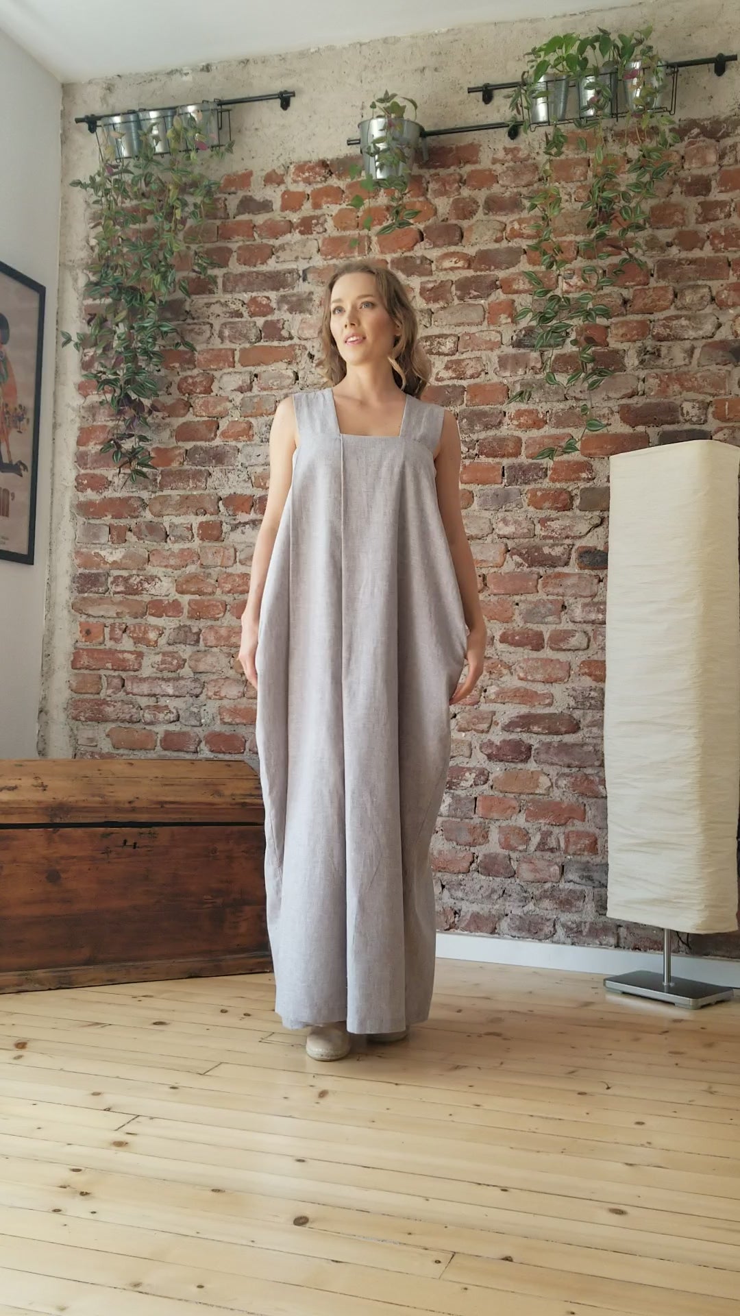 Full view of Stylish Linen Summer Kaftan Dress