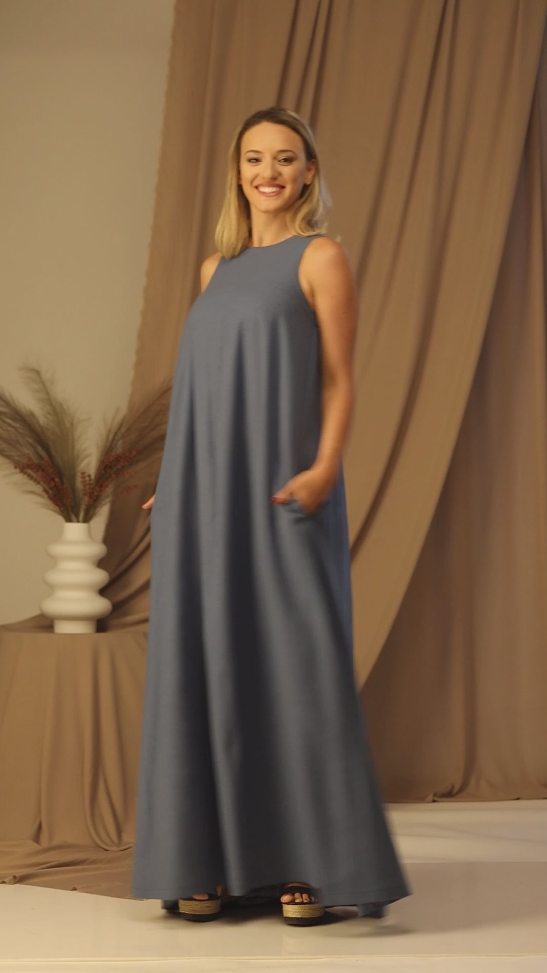 Full view of Minimalist Linen Maxi Dress