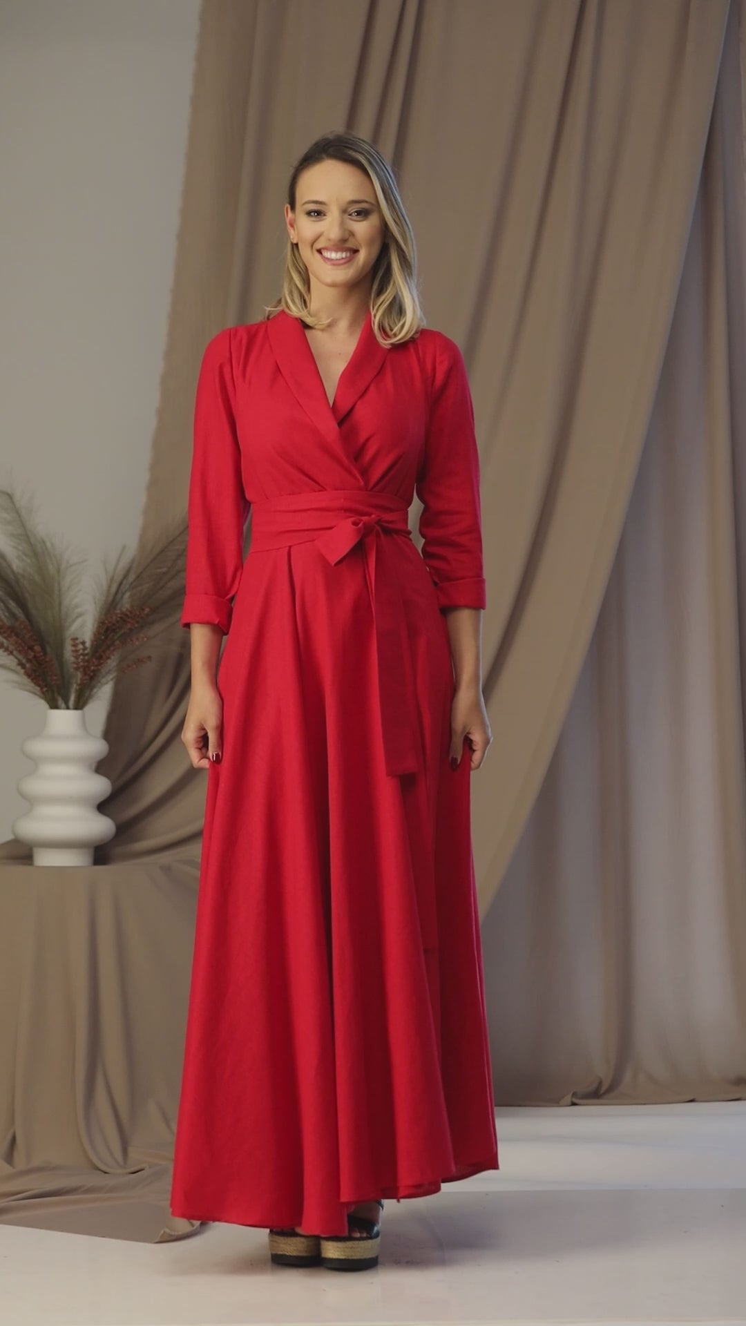 Full view of Long Sleeve Wrap Maxi Dress