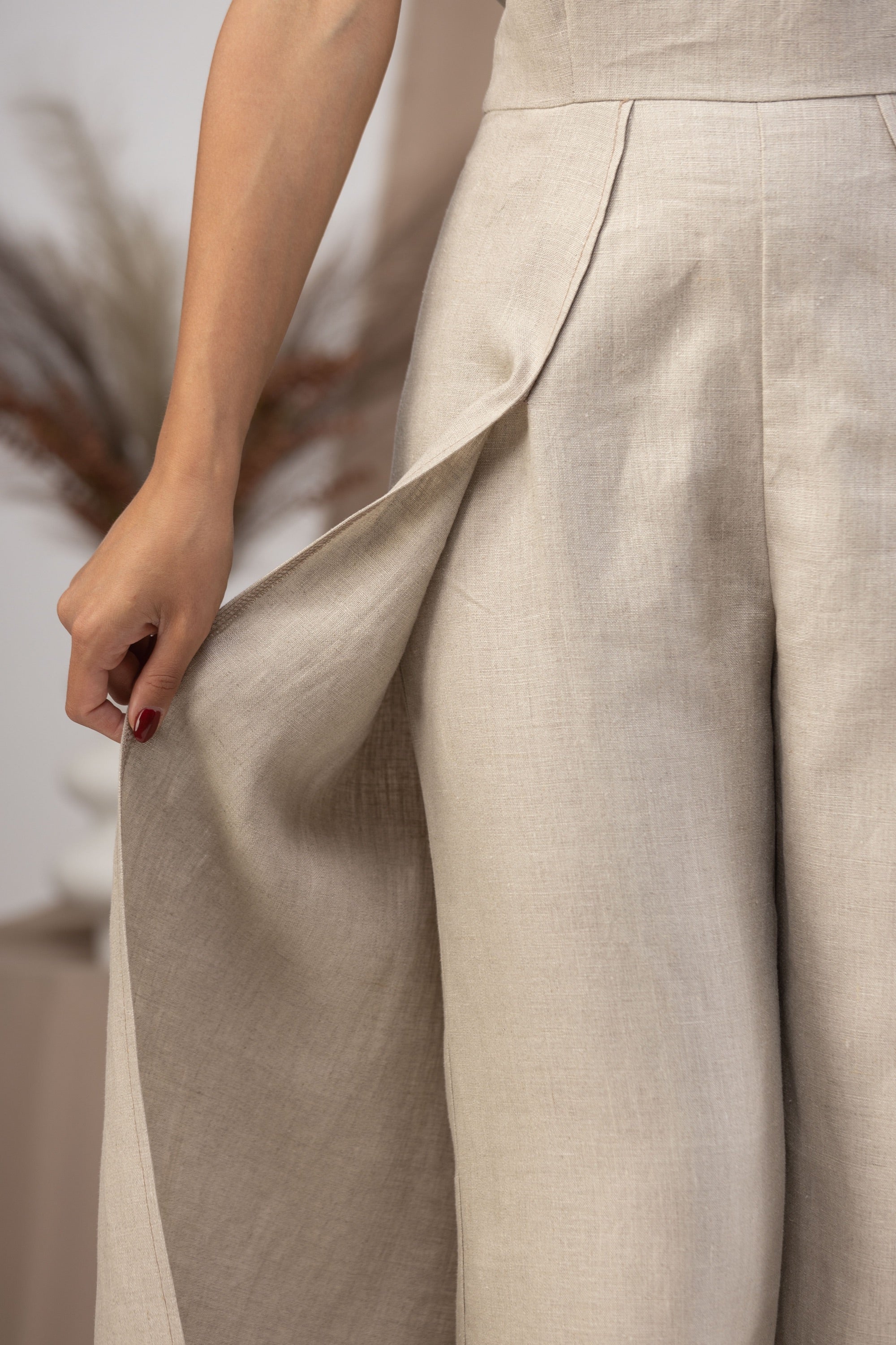 Linen Maxi Jumpsuit with Flaps for a effortlessly stylish look - from NikkaPlace | Effortless fashion for easy living