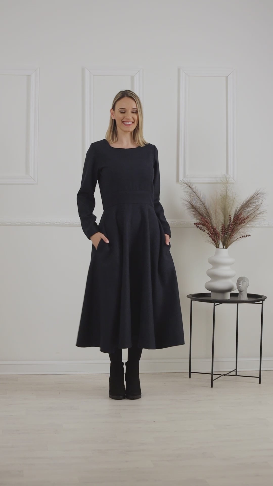 Full view of Wool Midi A-Line Dress