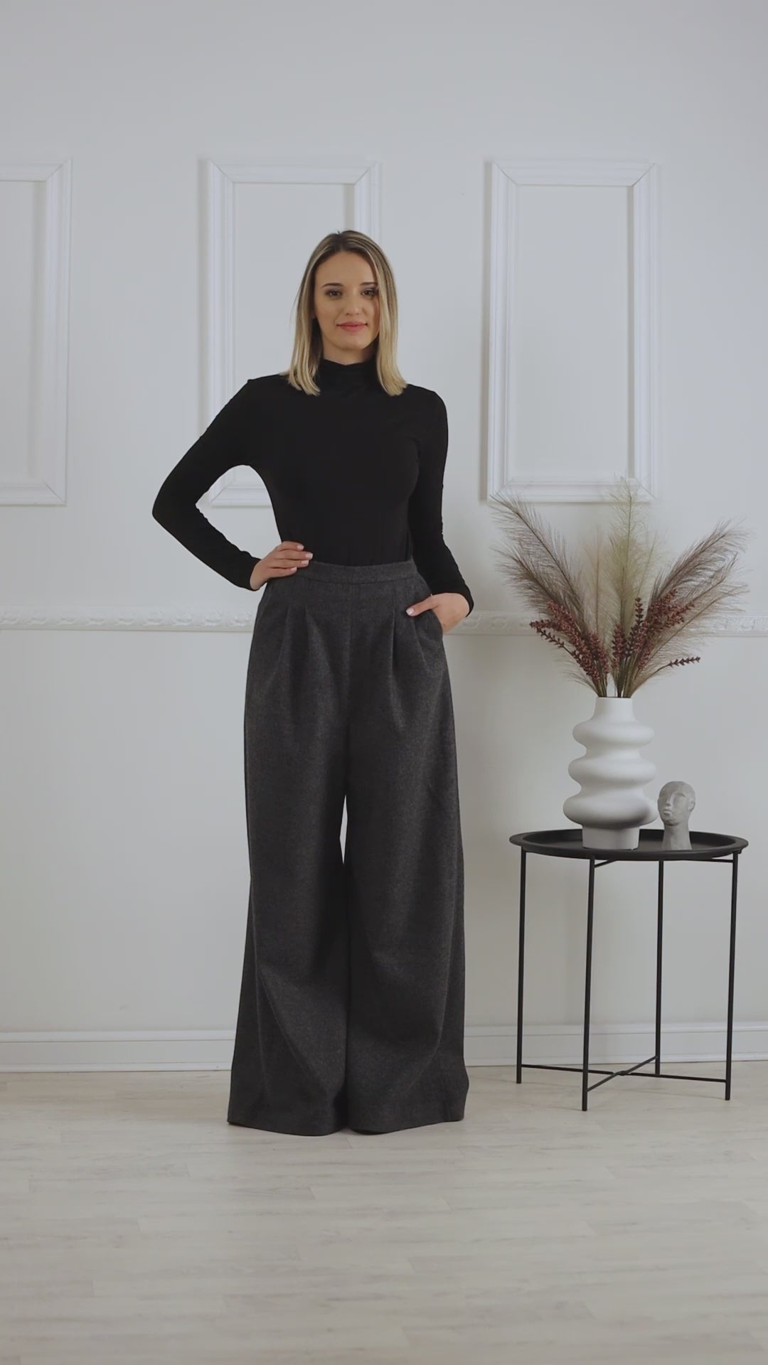 Complete design of Wide leg wool pants for women

