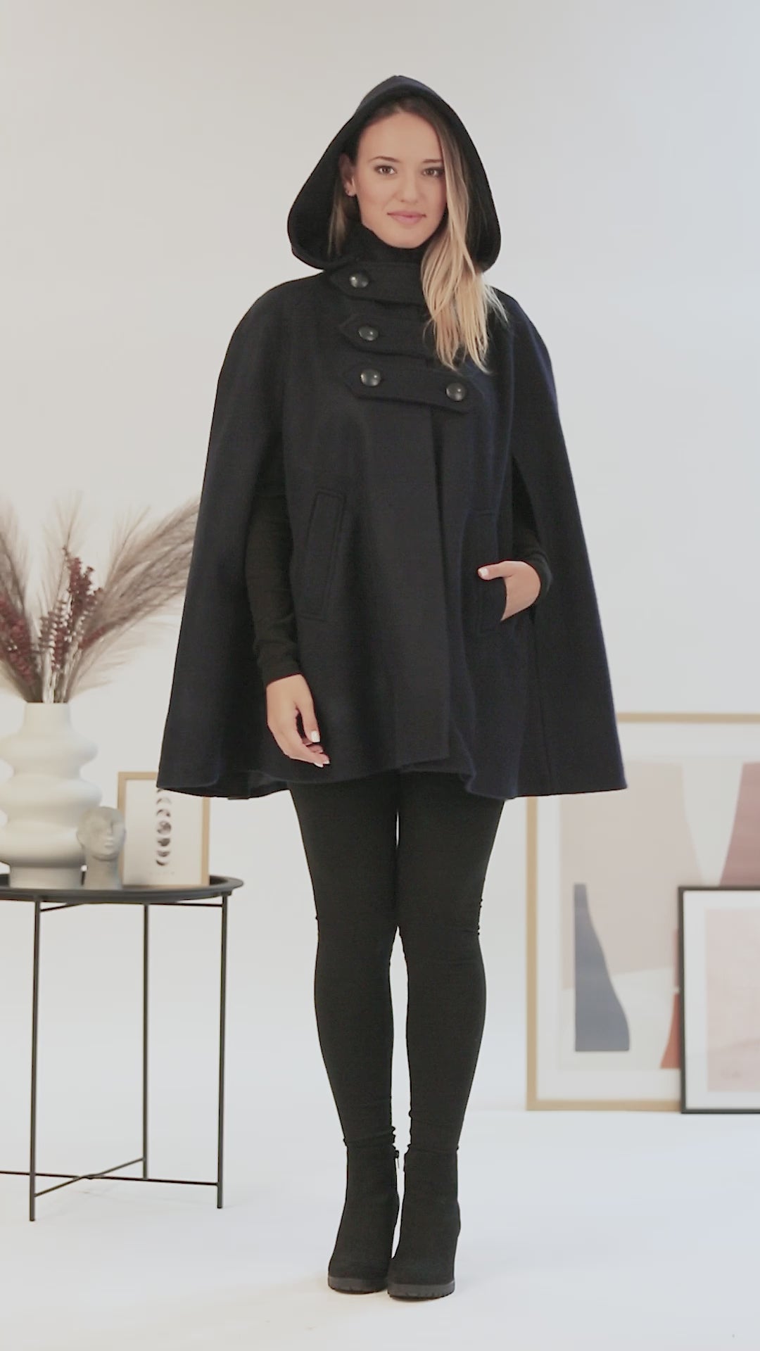 Full view of Hooded Winter Cape Coat