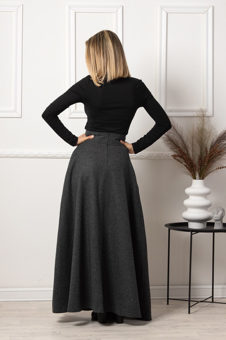 Dark Gray High Waisted Wool Maxi Skirt from NikkaPlace | Effortless fashion for easy living